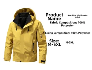 Detail specifications of yellow hooded windbreaker jacket with 100% polyester fabric info
