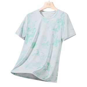 T-shirt homme vert menthe avec motif tie-dye floral en tissu respirant pour l'été 2025