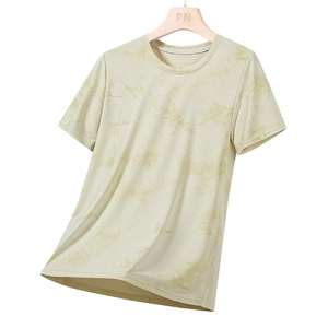 T-shirt à col rond et manches courtes avec imprimé marbre vert clair et tissu d'été