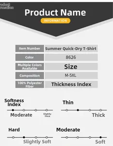 Tableau des tailles pour t-shirts d'été fins et amples en tissu polyester respirant