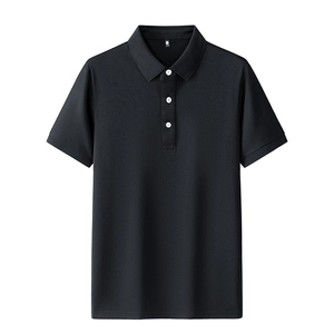 Classic black short-sleeve polo shirt with breathable fabric and three-button placket
