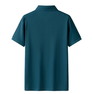Rear view of deep teal polo shirt showing the professional cut and breathable piqué fabric