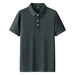 Classic dark grey short sleeve polo shirt for men featuring a breathable piqué fabric texture