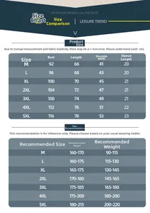 Detailed size chart for solid color polo shirt featuring measurements from M to 5XL
