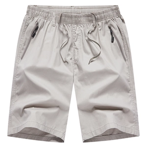 Pantaloncini cargo da uomo in cotone grigio chiaro con elastico in vita e cerniere