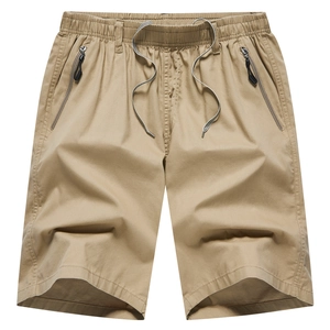 Pantaloncini casual da uomo in cotone kaki con coulisse elastica e tasche con cerniera