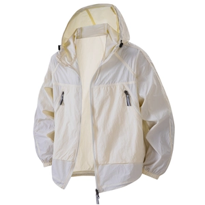 Men's UPF 100+ beige ice silk sun protection jacket with hood and lightweight texture