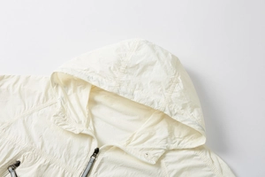 Detail of UPF100+ ice silk sun protection jacket with hood and zippered chest pocket