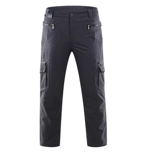 Men's loose straight outdoor cargo pants with multiple utility pockets in dark charcoal grey