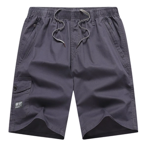 Men's cotton cargo shorts in charcoal grey with elastic drawstring waist and side pockets