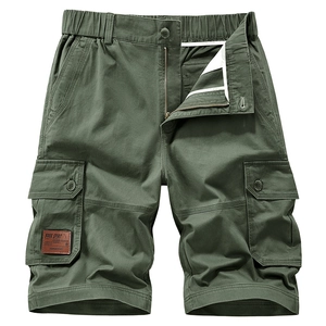 Pantaloncini cargo uomo verde oliva stile retrò americano con multitasche funzionali