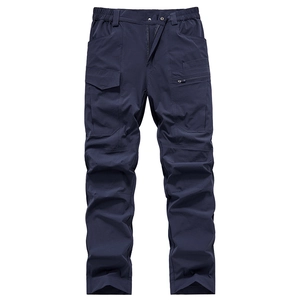 Men's navy blue quick-dry tactical pants with elastic waist and multi-pockets