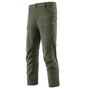 Men's olive tactical pants with ergonomic knee stitching and multiple functional pockets