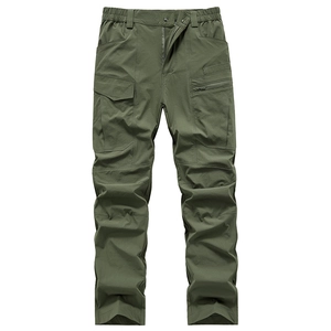 Army green tactical cargo pants with elastic waist and multi-pockets for outdoor wear