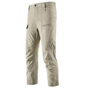 Men's khaki tactical cargo pants with multi-pockets and lightweight quick-dry fabric
