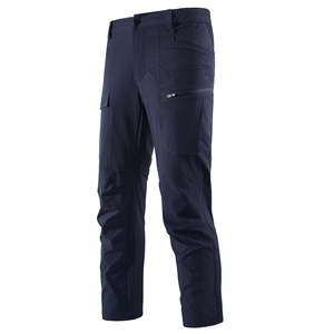 Men's navy blue tactical cargo pants with multi-pockets and articulated knees for outdoor use
