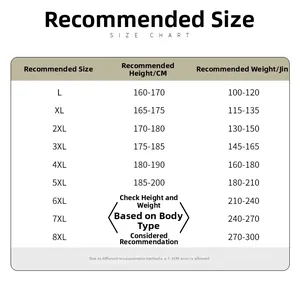Detailed size guide for men's tactical cargo pants ranging from L to 8XL plus sizes
