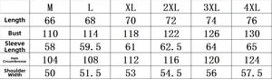 Detailed size chart for men leather jacket including chest and shoulder measurements