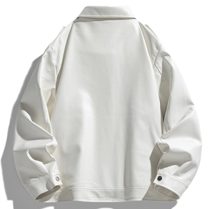 White lapel jacket for men with crocodile embossed faux leather texture from back view