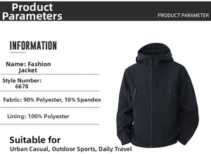 Details der Stoffzusammensetzung 90% Polyester 10% Elasthan für schwarze Softshelljacke