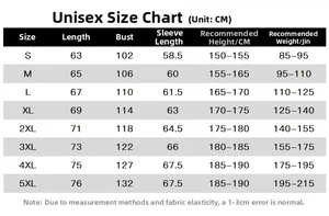 Detaillierte Größentabelle für Unisex Softshell Outdoorjacke von Größe S bis 5XL