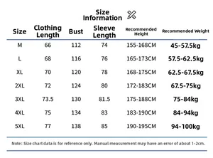 Tableau des tailles détaillé pour veste décontractée homme, mesures du M au 5XL