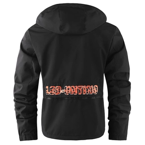 Veste à capuche noire pour homme avec grand imprimé léopard orange LED-UNTINO au dos