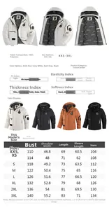Tabella delle taglie dettagliata e specifiche del parka invernale da uomo con cappuccio