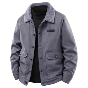 Veste d'hiver en daim pour homme avec col en peluche et poches utilitaires gris mauve
