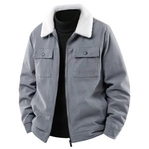 Herren Cordjacke mit Sherpa-Fleecekragen und mehreren Taschen in Dunkelgrau