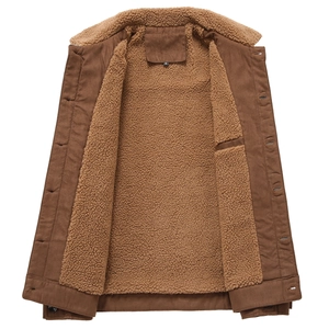 Veste d'hiver en daim marron pour homme avec doublure polaire chaude et col à boutons