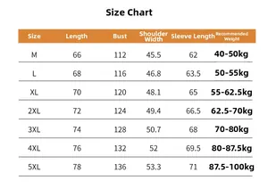 Tableau des tailles détaillé pour veste en daim homme avec mesures du M au 5XL