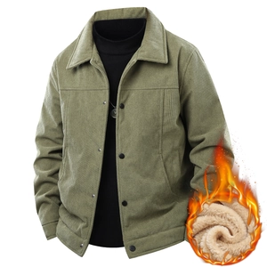Herren Cordjacke Mit Fleece-Futter Warme Verdickte Winter Oberbekleidung Revers Einfarbig Casual Urban Mode Jacke Top