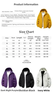 Detaillierte Größentabelle und technische Daten für wasserdichte Outdoor-Wanderjacke
