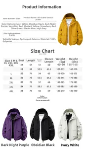 Detailed size chart for outdoor waterproof jackets with measurements in S to 4XL sizes