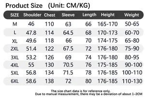Detailed size chart for reversible camouflage bomber jacket ranging from M to 6XL