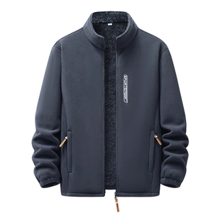 Giacca da uomo in pile termico blu scuro con collo alto e chiusura lampo per l'autunno