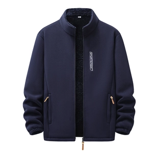 Giacca in pile blu scuro da uomo con collo alto, zip intera e fodera calda