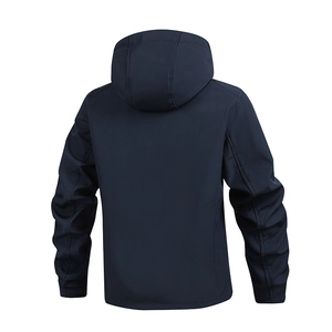 Achteraanzicht van donkerblauw heren softshelljack met winddichte stretchstof