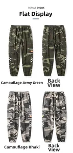 Détails du pantalon cargo camouflage avec poignets élastiques et grandes poches à rabat