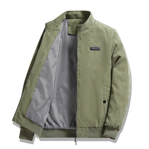 Men Corduroy Stand Collar Jacket Autumn Winter Warm Casual Business Outerwear Solid Color Ribbed Cuff Zip Up Coat