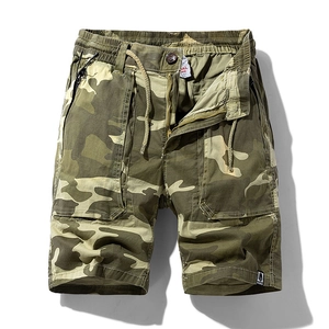 Men Summer Vintage Camouflage Cargo Shorts Casual Loose Outdoor Multi-Pocket Cotton Printed Knee Length Bottoms For Men