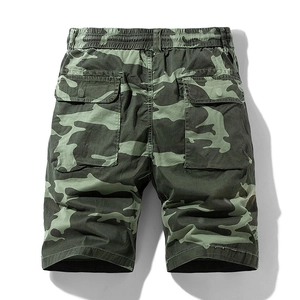 Vintage camo cargo shorts for men with elastic waist and back pockets