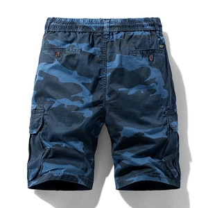 Pantaloncini cargo mimetici blu da uomo con coulisse elastica in vita e tasche posteriori