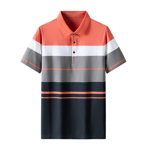 Herren Polo-Shirt aus Eisseide mit gestreiftem Farblock-Design für Business und Freizeit