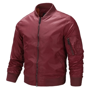 Men's deep burgundy bomber jacket with rib-knit collar and MA-1 sleeve pocket detail