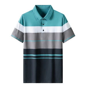 Herren Kurzarm-Poloshirt aus Eisseide mit klassischen blau-weißen Querstreifen