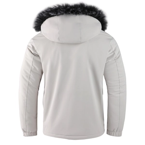 Parka d'hiver épaisse pour hommes avec col en fausse fourrure grise et vue de dos