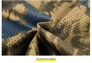 Detailed macro view of the breathable camouflage mesh fabric used for outdoor vests