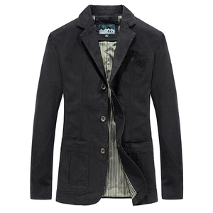 Giacca blazer casual da uomo in cotone nero con revers classico e chiusura a tre bottoni